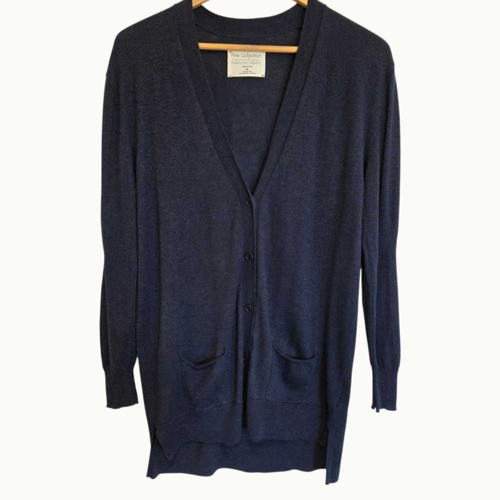 Fine Collection Silk & Cashmere Longline Cardigan | Navy - Picture 2 of 6